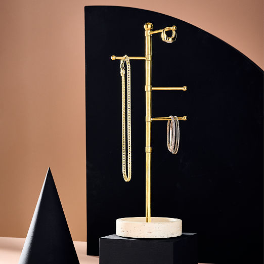 Pierce Travertine and Brass Jewelry Tower