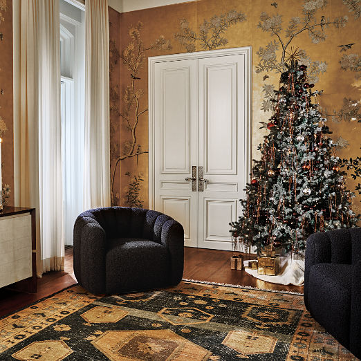 Fitz Channeled Black Boucle Swivel Chair Set of 2