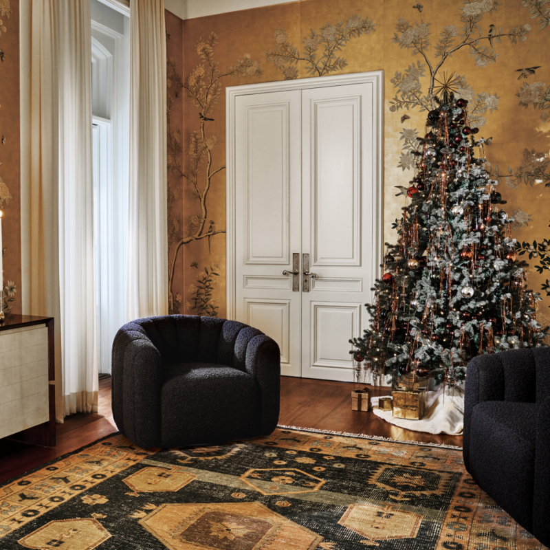 Fitz Channeled Black Boucle Swivel Chair - image 8 of 13