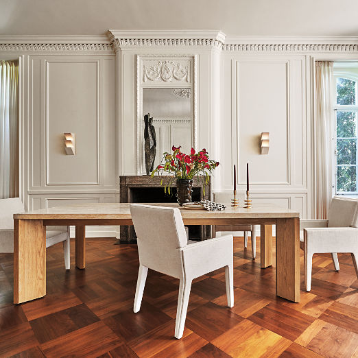 Sydney 72'' Rectangular Travertine Dining Table with White Oak Legs