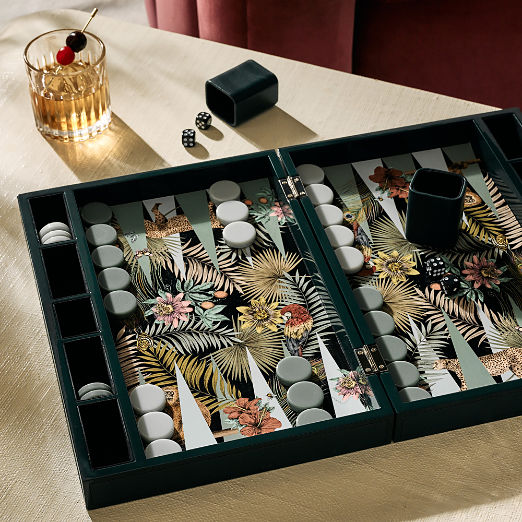 Palm Grove Green Leather Backgammon Set