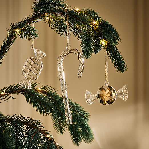 24K Gold and Clear Glass Candy Christmas Tree Ornaments Set of 3