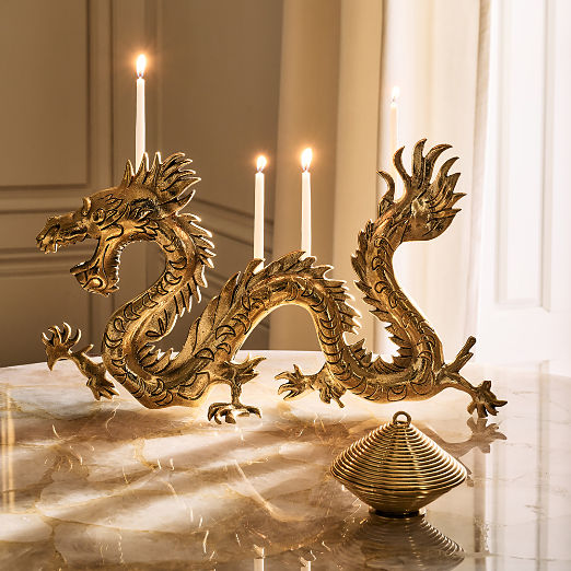 Xaden Dragon Brass Taper Candle Holder