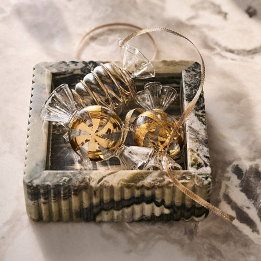 24K Gold and Clear Glass Swirl Candy Christmas Tree Ornament 3"