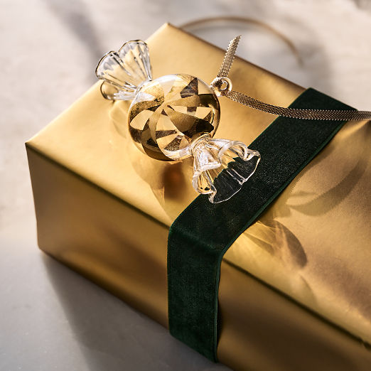 24K Gold and Clear Glass Candy Round Christmas Tree Ornament 3"