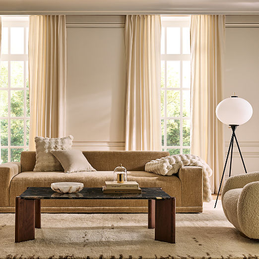Faible 99" Wheat Performance Velvet Deep Depth Sofa