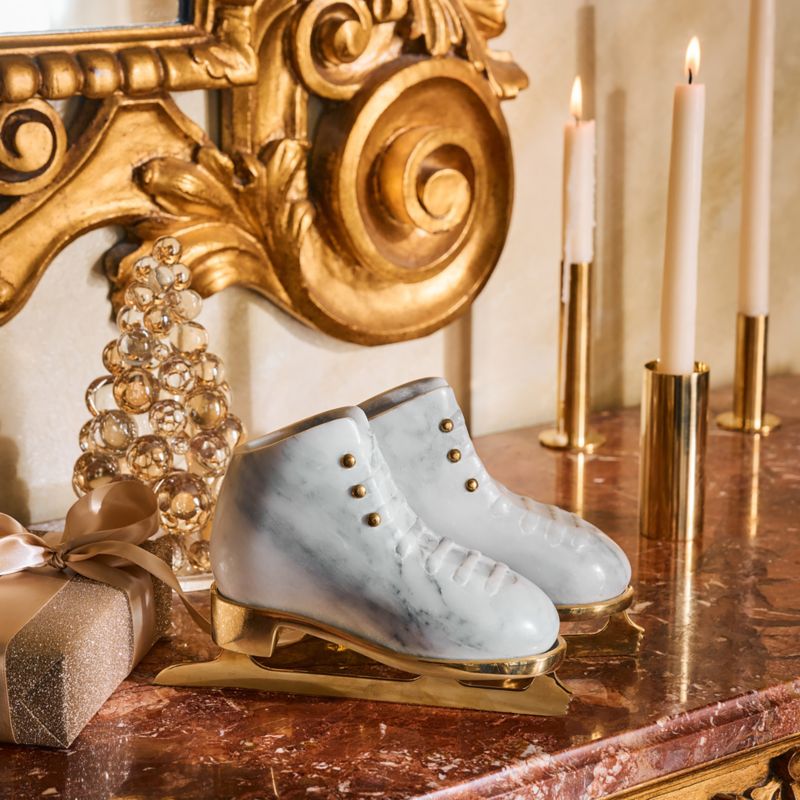 Glace Marble and Unlacquered Brass Ice Skates Decoration - image 3 of 5