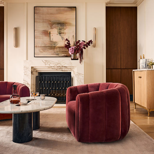 Fitz Channeled Rose Velvet Swivel Chair Set of 2