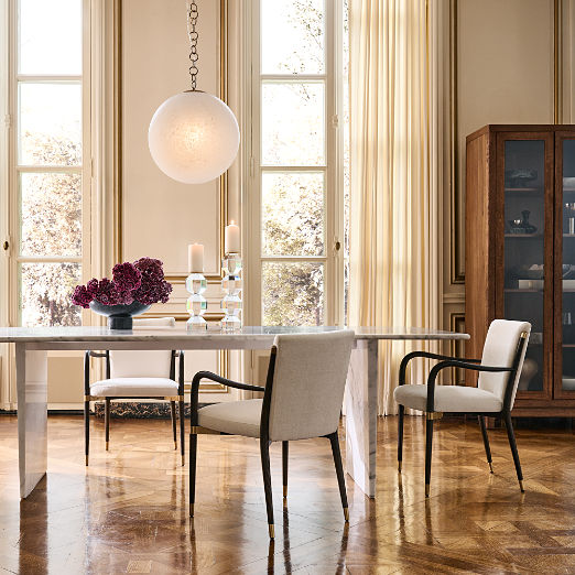 Kishi Rectangular White Marble Dining Table (75" - 95")