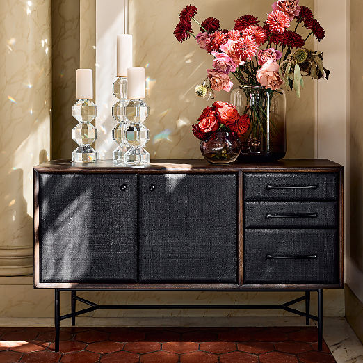 Seymour 49" Black Lacquered Linen Credenza