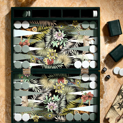 Palm Grove Green Leather Backgammon Set