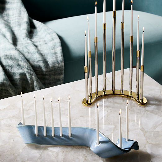 Swey Blue Ceramic Hanukkah Menorah