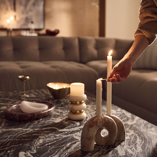 Curva White Marble Double Taper Candle Holder