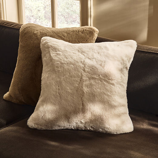 Astor Warm White Faux Fur Throw Pillow 20"x20"