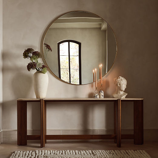 Tule 78" Travertine and Walnut Wood Console Table