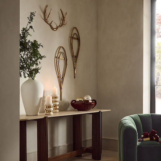 Band Golden Calacatta Marble And Unlacquered Brass Pillar Candle Holders