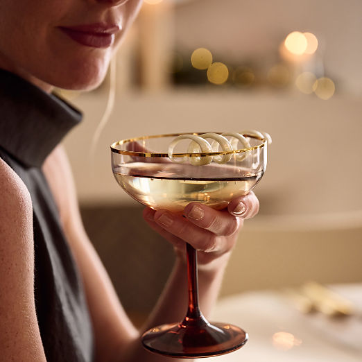 Marie Red with Gold Rim Coupe Glasses Set of 6