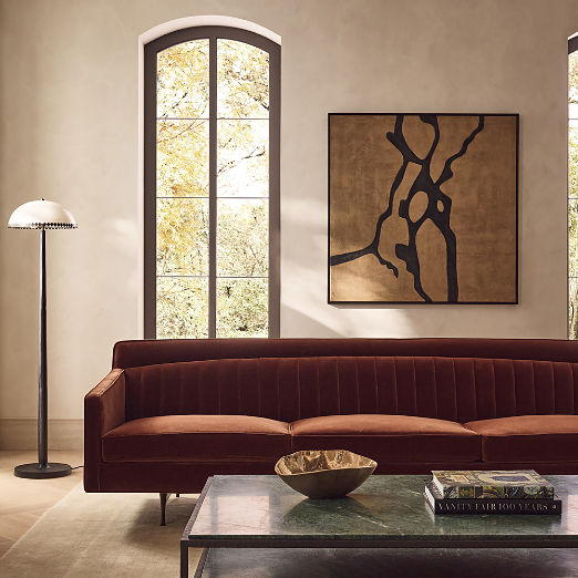 Symmetric 103" Tufted Russet Velvet Sofa By Paul McCobb