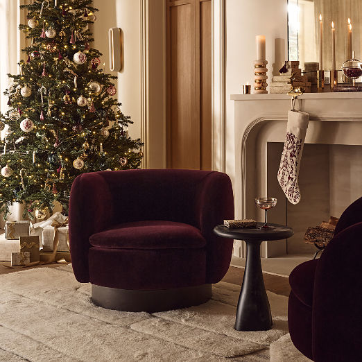 Muir Oxblood Velvet Swivel Chair