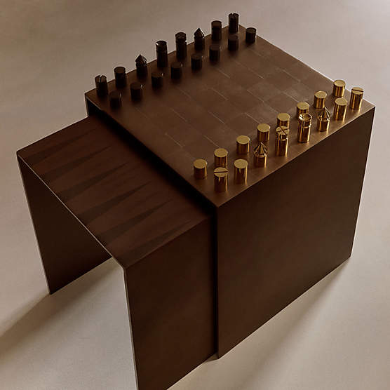 Score 2-Piece Cast Aluminum Game Side Tables With Brass Chess Set