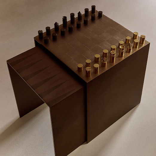 Score 2-Piece Cast Aluminum Game Side Tables With Brass Chess Set