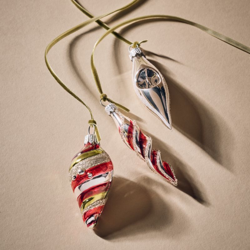 Cortina Hand-Painted Metallic Glass Christmas Tree Ornament Set of 3 - image 3 of 4