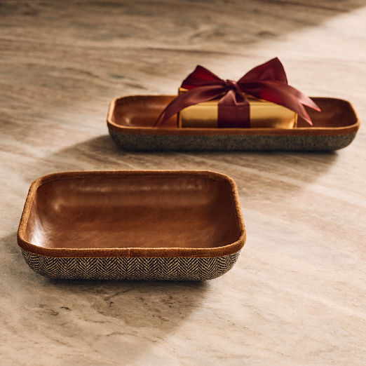 Archivist Leather and Herringbone Rectangular Catchall Dish by Todd Snyder