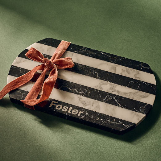 Emilio Oval Black And White Striped Marble Serving Platter