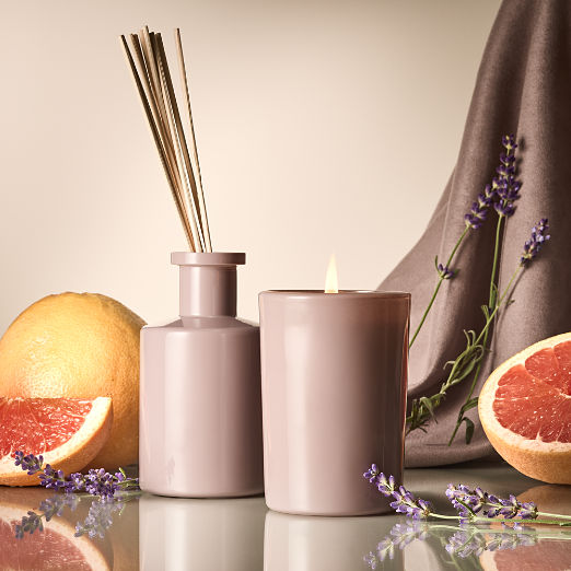 CB2 Lavender + Linen Scented Glass Candle 7oz