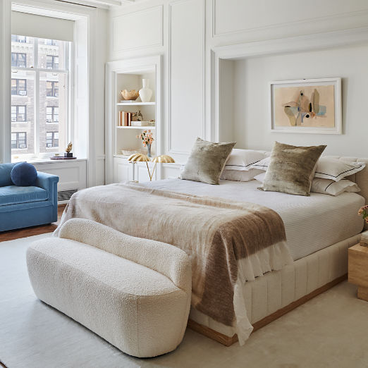 Forte Channeled White Performance Fabric Upholstered Bed