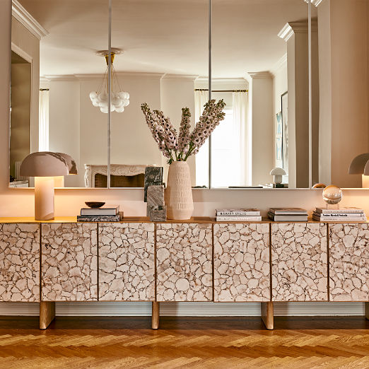Lina 64" Stone and White Oak Wood Credenza