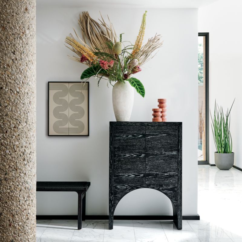 60" Black Woven Leather and Acacia Wood Bench - image 4 of 10