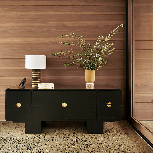 Bishop 72" Black Ebonized Oak Wood Credenza