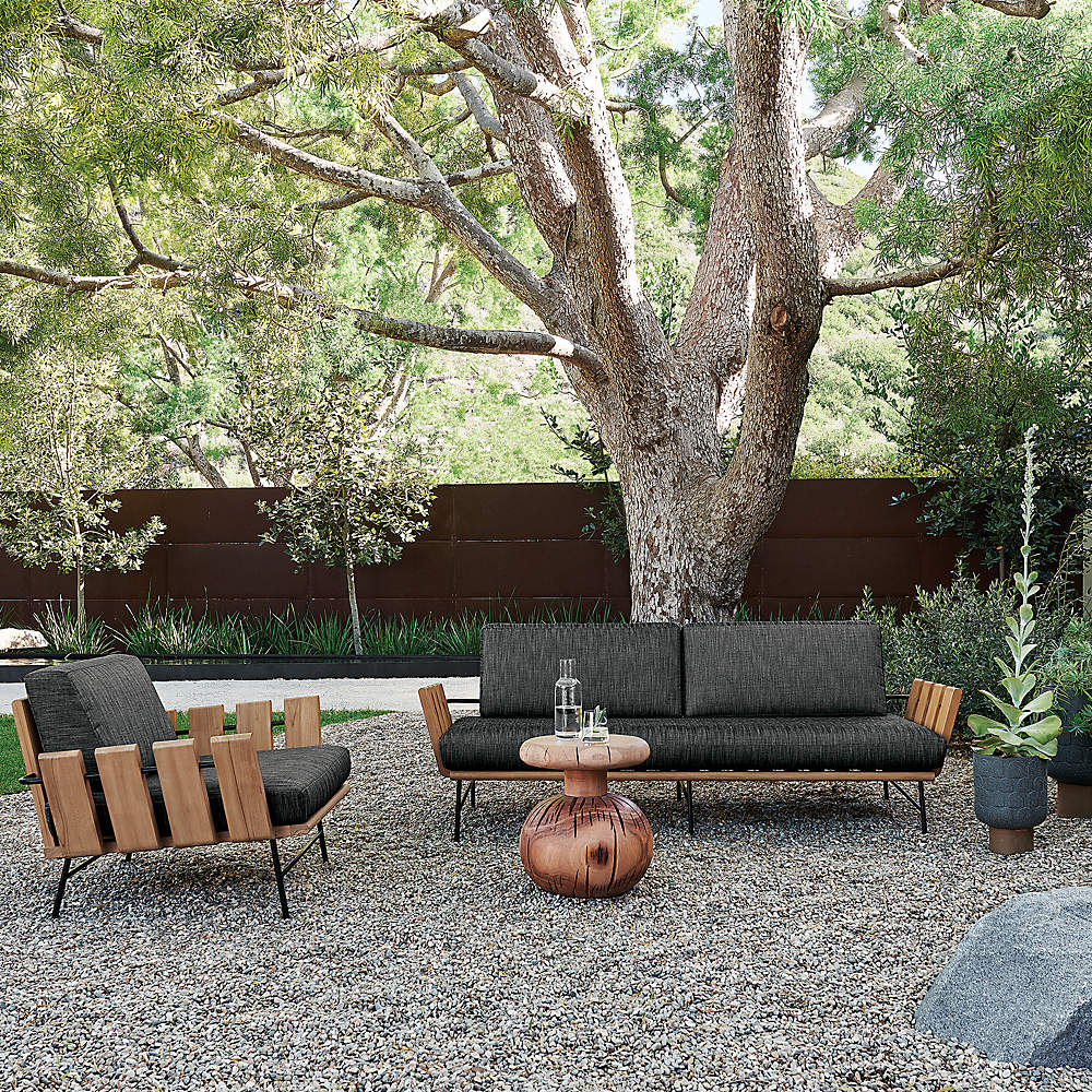Seahaven Teak Outdoor Sofa with Coal Perennials Cushions by Lawson