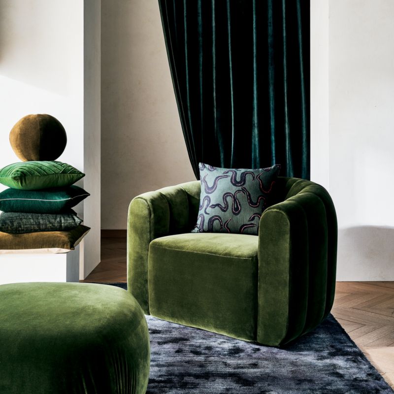 Fitz Modern Channeled Green Velvet Swivel Chair + Reviews | CB2