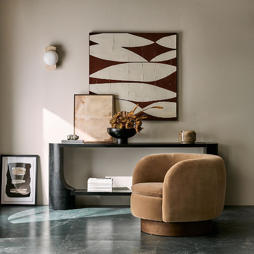 Scoop 71" Black Marble and Oak Wood Console Table