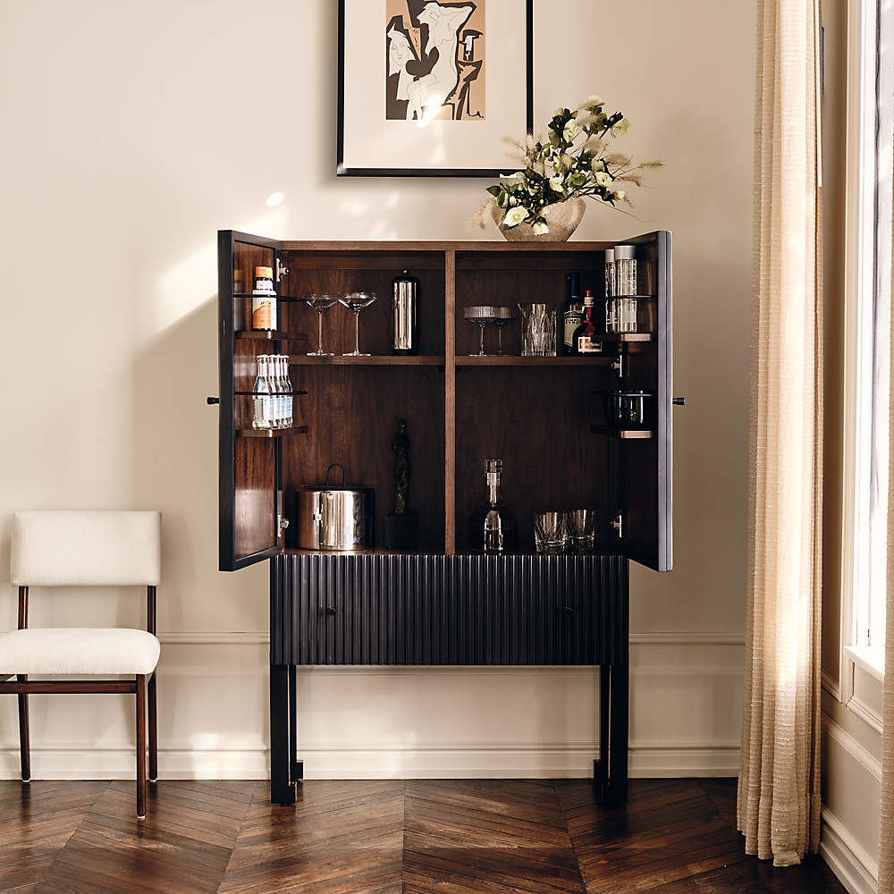 Bayamo Dark Blue Wood Bar Cabinet Reviews CB2 Canada