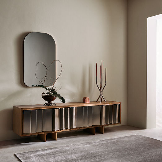 Kibo 83" Steel and Oak Wood Media Console by Kravitz Design