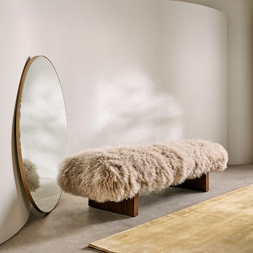 Socca 67'' Taupe Sheepskin Upholstered Bench