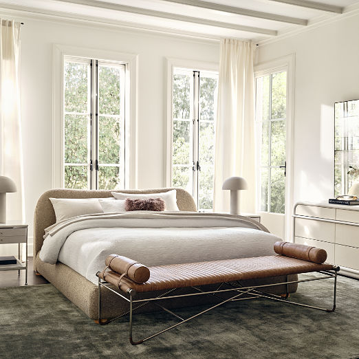 La Strizza Saddle Leather Bench with Bolster Pillows (61"-75") by goop