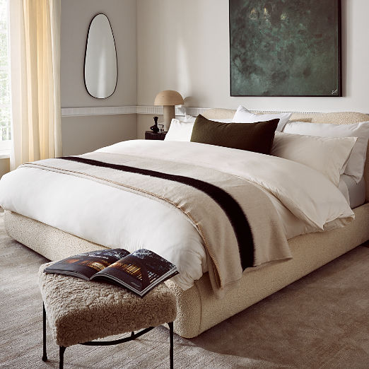 Siempre Ivory and Black Stripe Alpaca Bed Blanket by Blacksaw