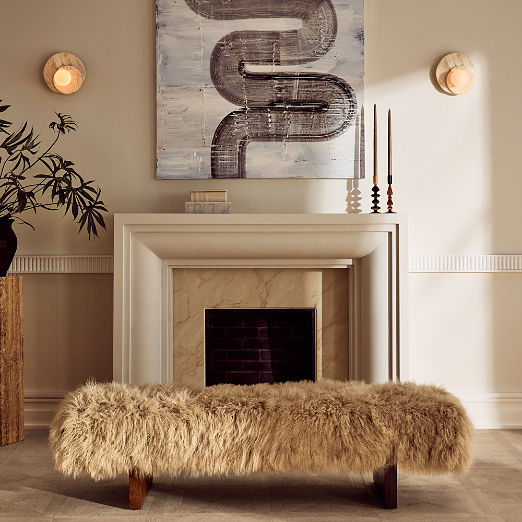 Socca Taupe Sheepskin Upholstered Bench (55"-67")