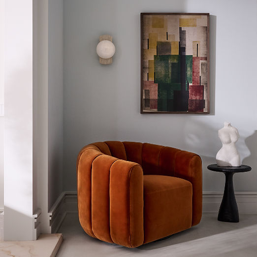 Fitz Channeled Russet Velvet Swivel Chair