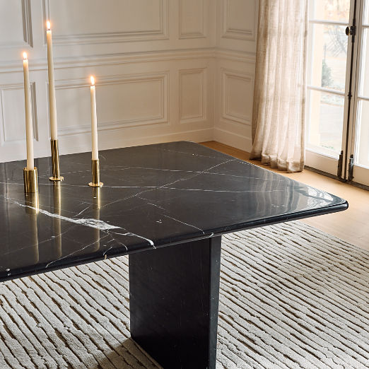 Kishi Rectangular Black Marble Dining Table (75" - 95")