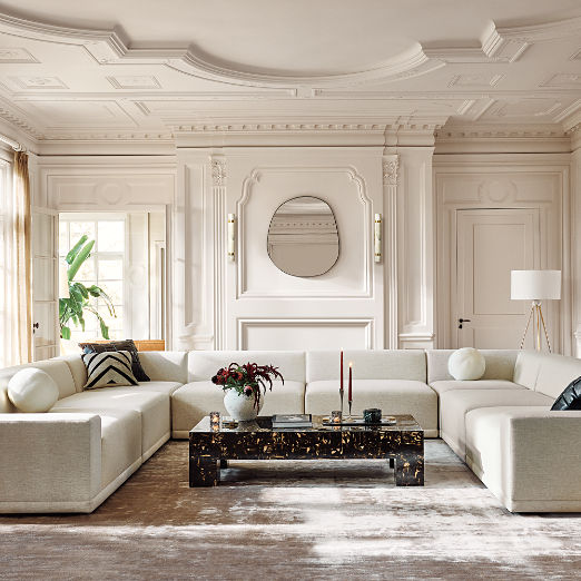 Faible 6-Piece U-Shaped White Performance Fabric Deep Depth Sectional Sofa with Left-Arm