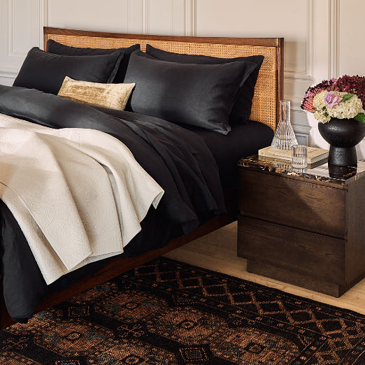 Classic European Linen Black Queen Bedding Set