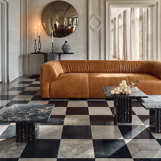 Carve 3-Piece Square Black Marble Side Table Set