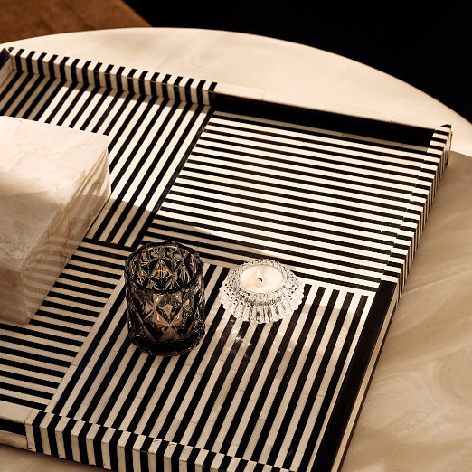Eadie Black and White Bone Resin Decorative Tray 20"x20"
