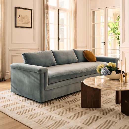 Ceva 103" Light Blue Performance Velvet Sofa