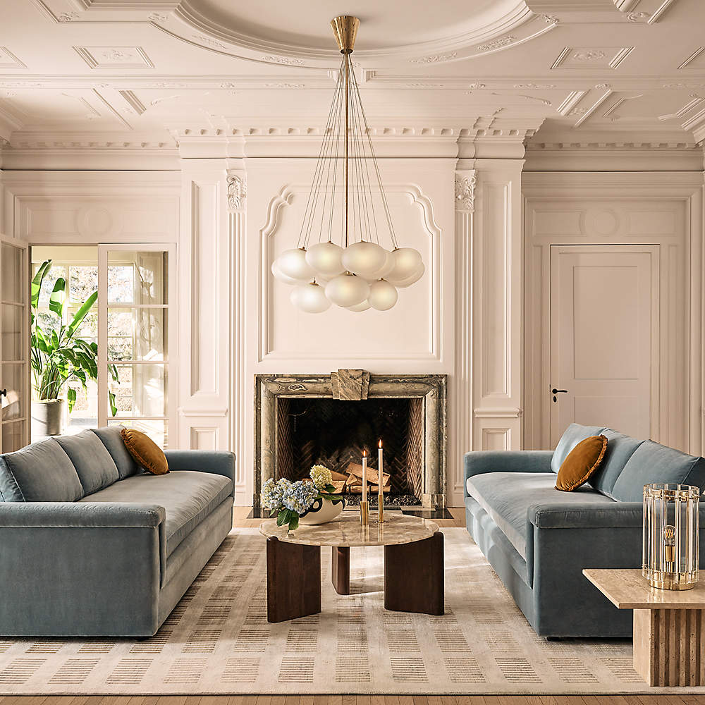 Cb2 blue outlet velvet couch